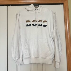 Boss White Hoodie with Multicolor Logo